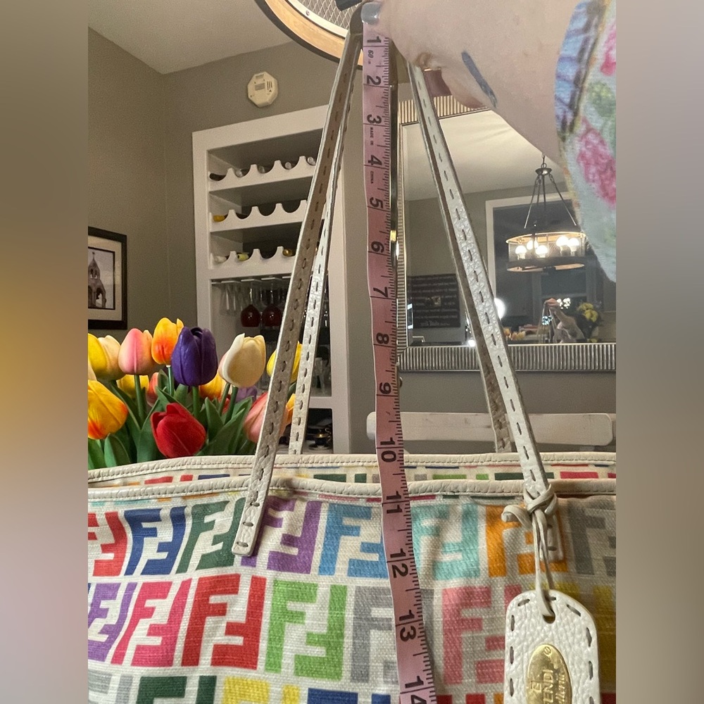 *WITH COA* Multicolor Fendi Spalmati Roll Tote Bag On Ivory Canvas And Leather - Picture 11 of 16